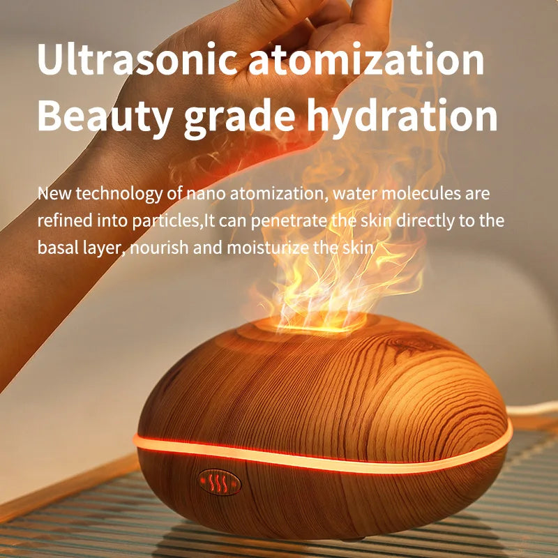 Flame Aroma Diffuser 200ml Black – Essential Oil Humidifier with Remote & 7-Color LED Light