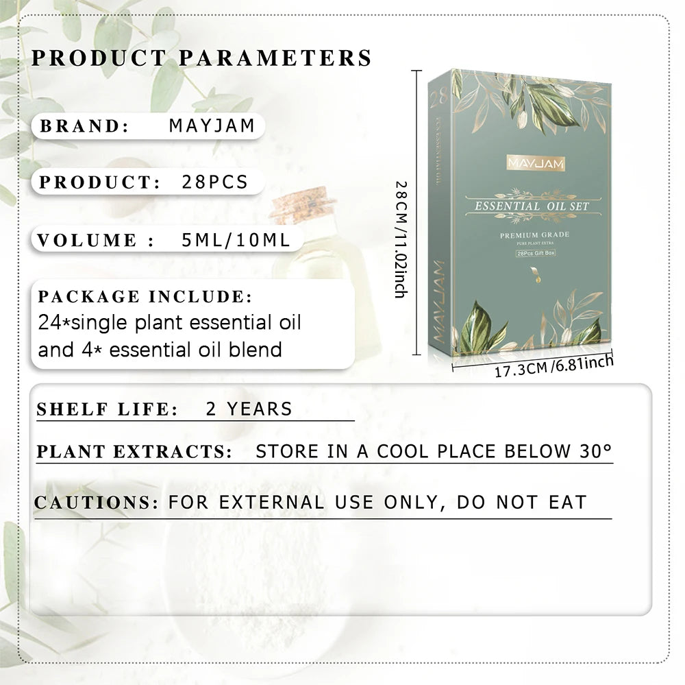 Premium Essential Oils Gift Box 28 Bottles – Aromatherapy Collection | Mayjam