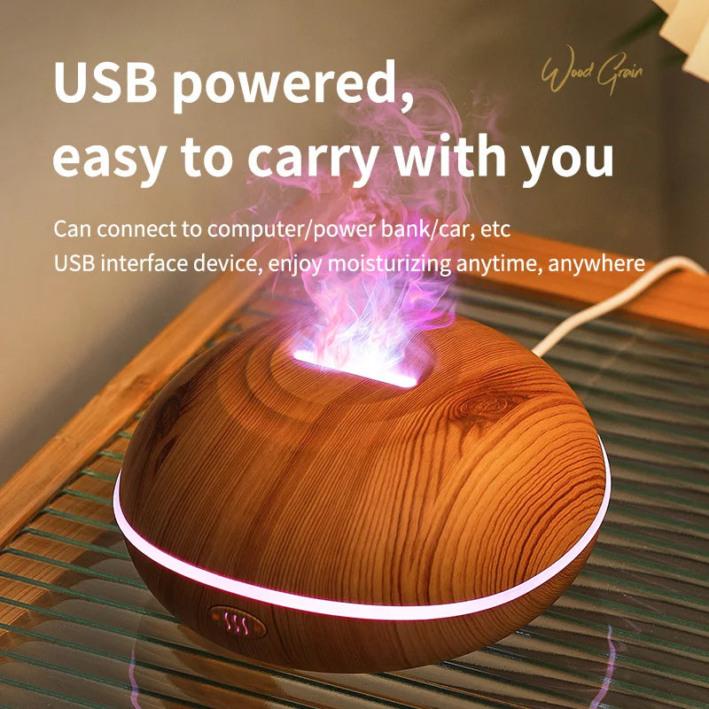 Flame Aroma Diffuser 200ml Black – Essential Oil Humidifier with Remote & 7-Color LED Light