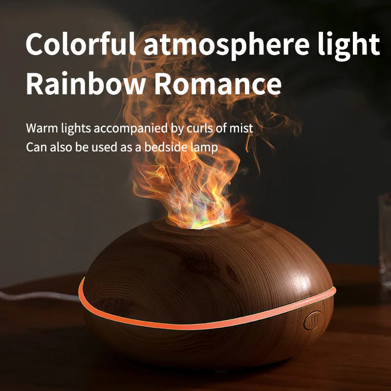 Flame Aroma Diffuser 200ml Black – Essential Oil Humidifier with Remote & 7-Color LED Light