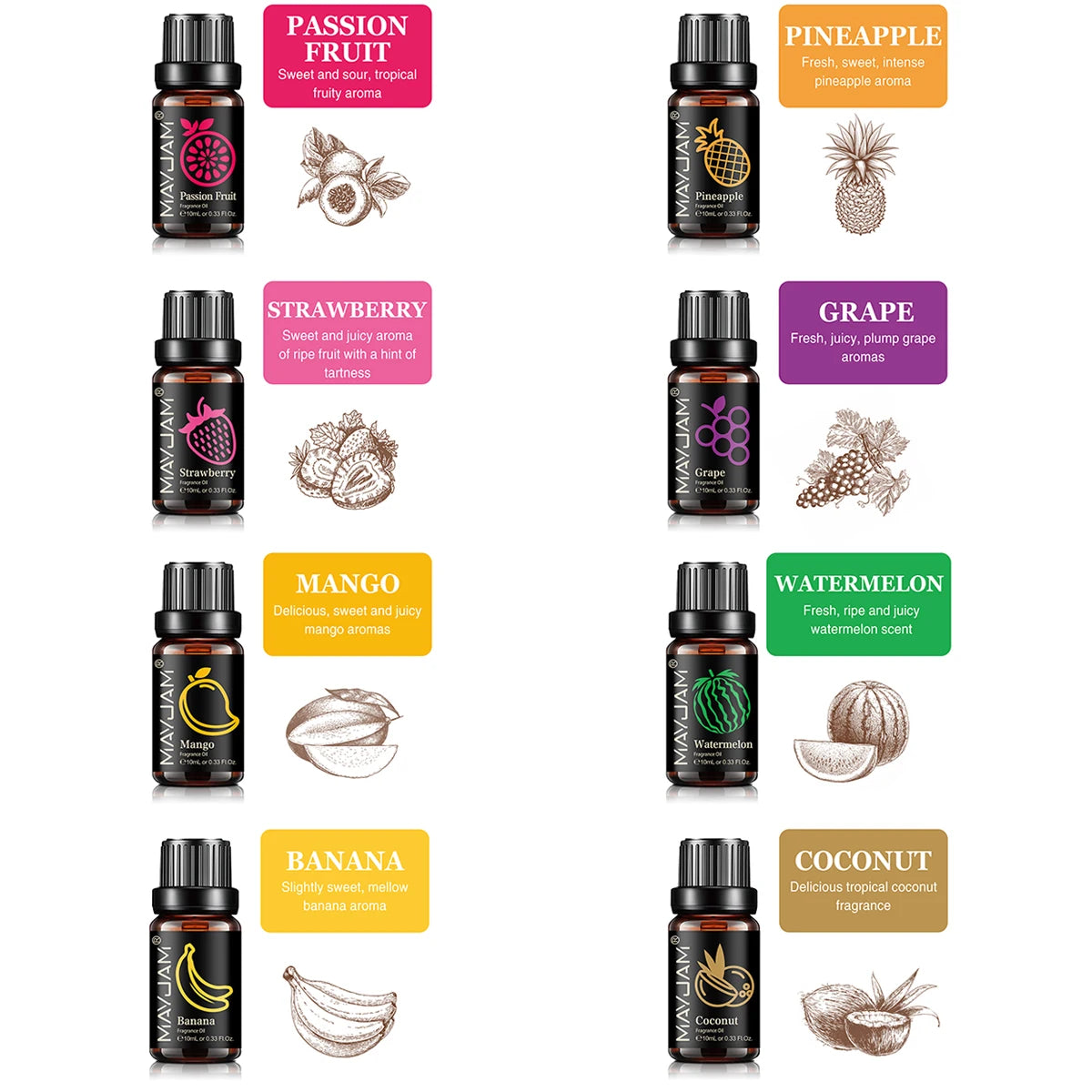 Fruit Aroma Fragrance Oil Gift Set 8 Bottles | Mayjam