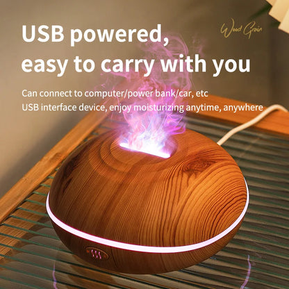 Flame Aroma Diffuser 200ml Black – Essential Oil Humidifier with Remote & 7-Color LED Light
