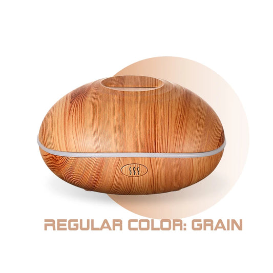 Flame Aroma Diffuser 200ml Wood Grain – Essential Oil Humidifier with Remote & 7-Color LED Light