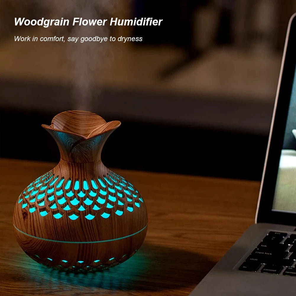 Aroma Diffuser Wood Grain 300ml | USB Ultrasonic Essential Oil Humidifier Light Wood Grain