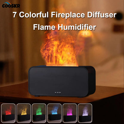 Mini Flame Aroma Diffuser Black| 7-Color Essential Oil Humidifier Black